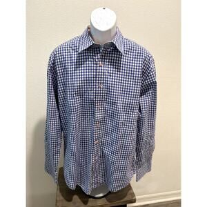 Robert Graham Men's XL Gingham Plaid Flip Cuff Button-Down Shirt Blue White B15